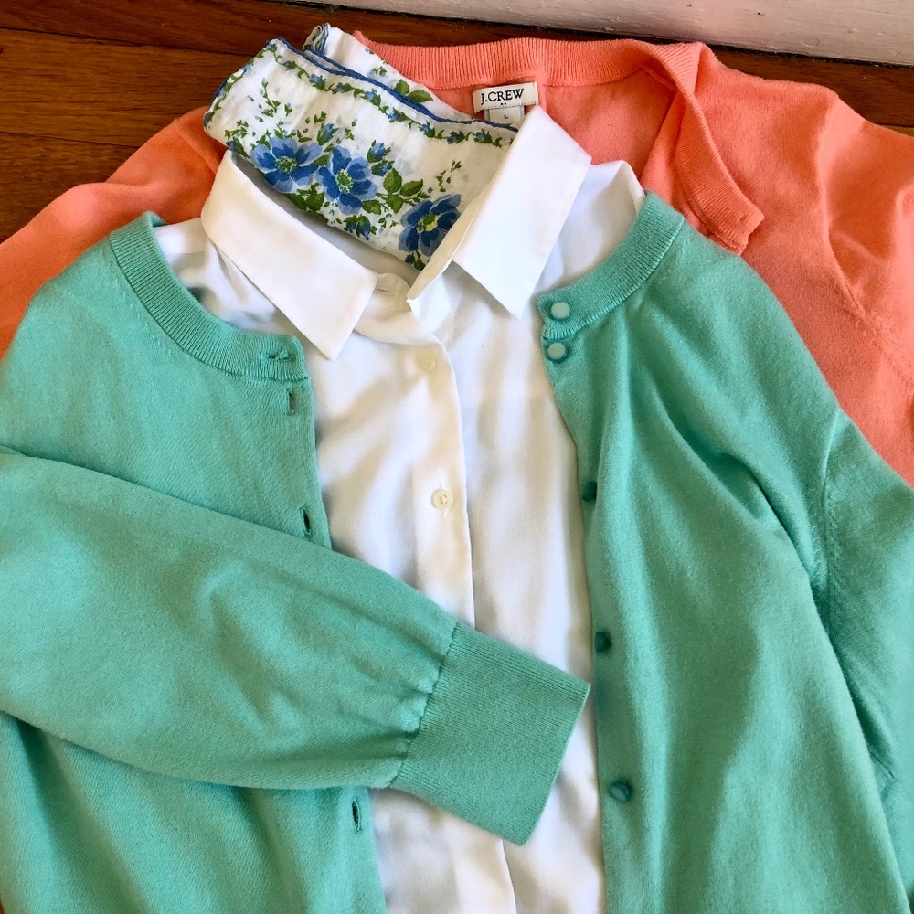 Pair of J Crew Cotton Cardigans (Clare) in Spring Pastels (set of 2)